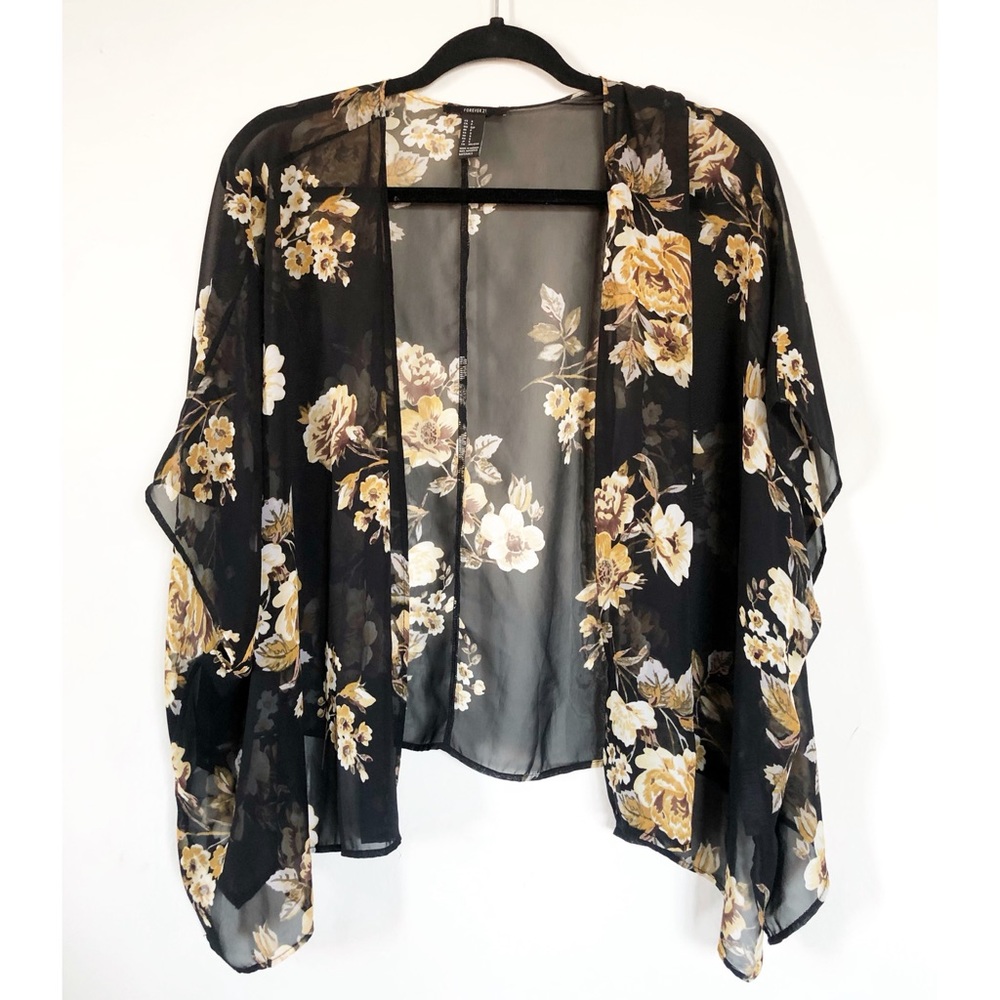 Forever 21 Floral Kimono Style Sheer Lightweight Top